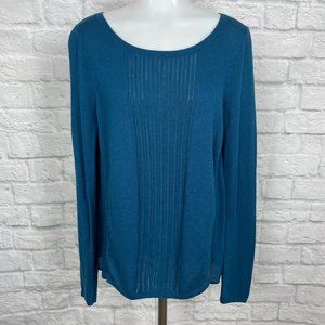 Lucky Brand Knit Top Women's Small Blue Long Sleeve Mixed-Media Lightweight